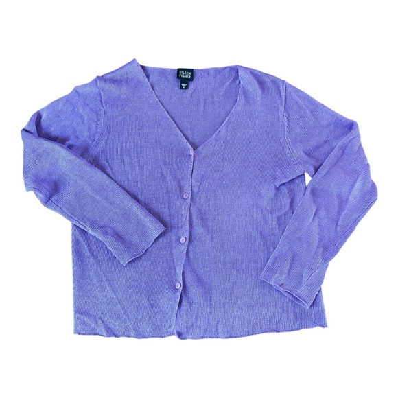 Eileen Fisher Sweaters - Eileen Fisher Cardigan Womens Sz Small 100% Linen Purple Button Up Unworn READ